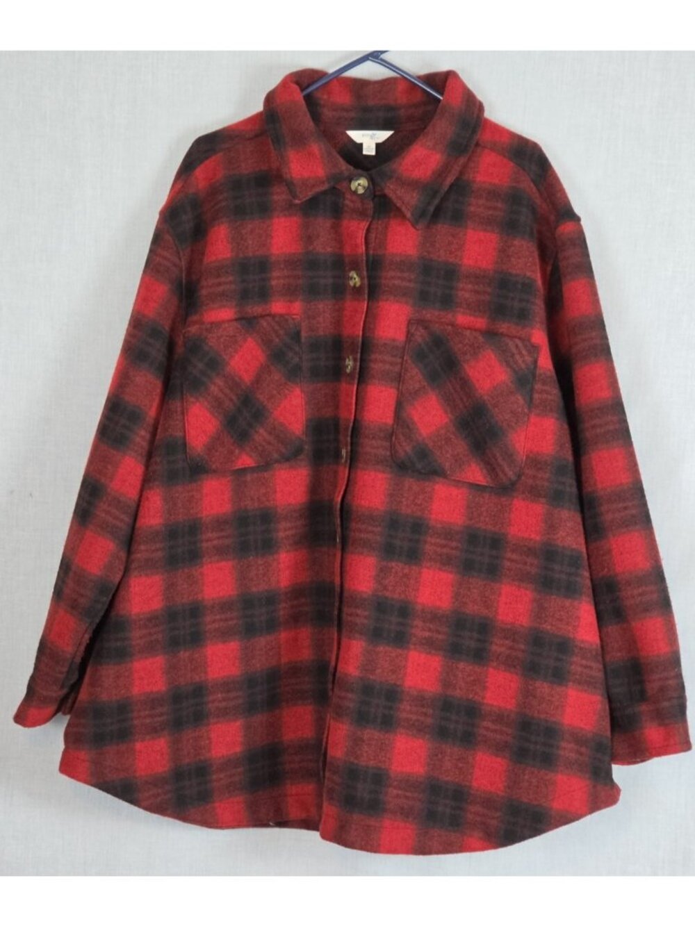 Terra & Sky Plus Size Shacket Jacket Red Black Plaid Women's Size 3X Fall Cozy